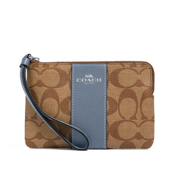 Corner Zip Wristlet In Signature Canvas Khaki / Marble Blue - Picture 9 of 11